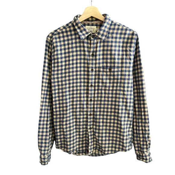The Normal Brand Mens Gingham‎ Plaid Button Up Flannel Shirt Blue Size Small - Picture 1 of 8